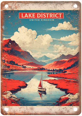 The Lake District United Kingdom Retro Look Travel Poster Metal Sign T3613