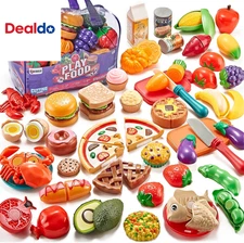 Pretend Play Food for Kids Kitchen - 78Pc Cutting Toy with Storage Bag, Toys Veg