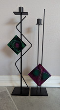 Rick Martin Candle Holders 1995 Signed set Art Deco Metal Abtract Set