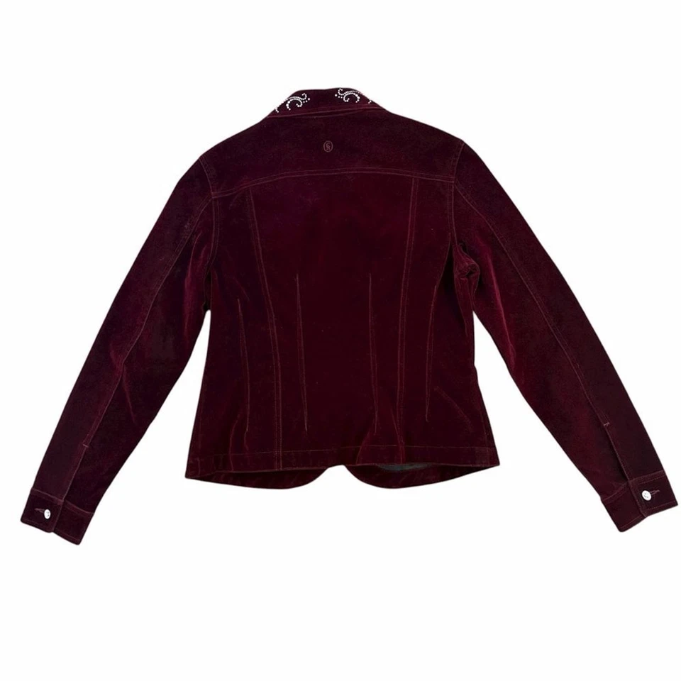 Christine Alexander Velvet Jacket Embroidered Velour Red Burgundy Holiday Small - Image 4 of 4