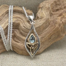 Sterling Silver & 10K Guardian Angel Pendant with Blue Topaz Chained Keith Jack