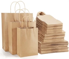 105 Pack Brown Kraft Gift Bags with Handles, Natural Plain Kraft Paper Shoppi...