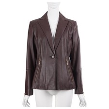 TERRY LEWIS Vtg Women Leather Jacket XS Chocolate Brown Single Button Blazer