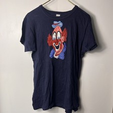 Vintage 1970s Hand Painted Clown T-Shirt Sz L Made in USA Single Stitch Navy