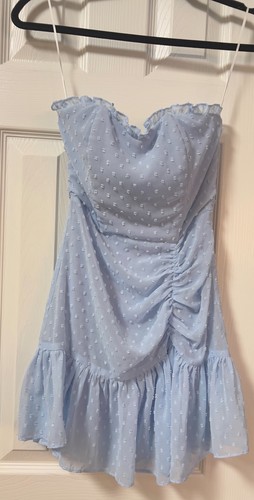 Hello Molly Blue Strapless Sweetheart Mini Dress size small Ruffle Lined Zip