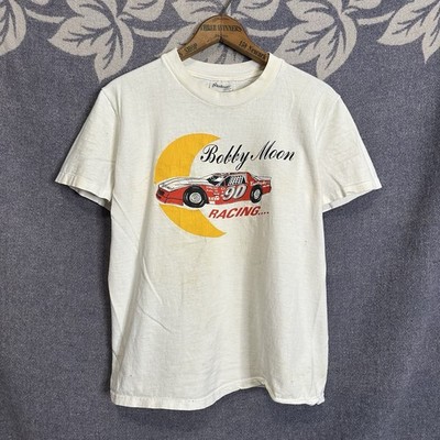 Vintage 1980s Bobby Moon NASCAR T Shirt Stedman Hi Cry Medium USA Made Rare
