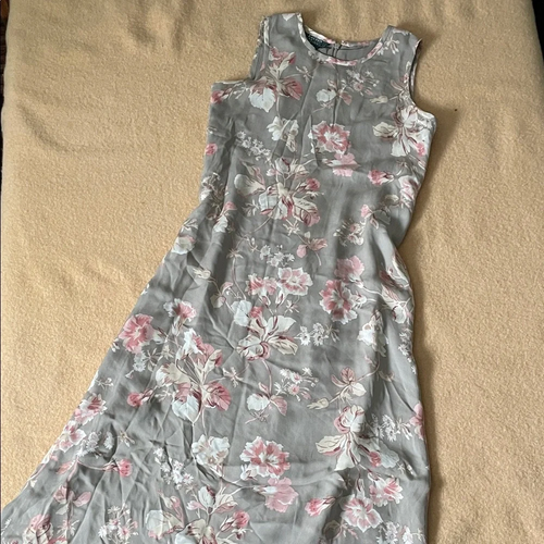 Vintage 90s 100% Silk Ralph Lauren Green Label Floral Sleeveless Dress Gray Pink - Picture 1 of 7