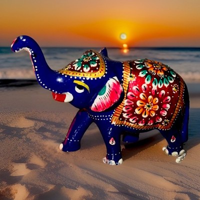 Meenakari Handpainted Elephant Trunk Up - Gift From A Friend Traveling In India