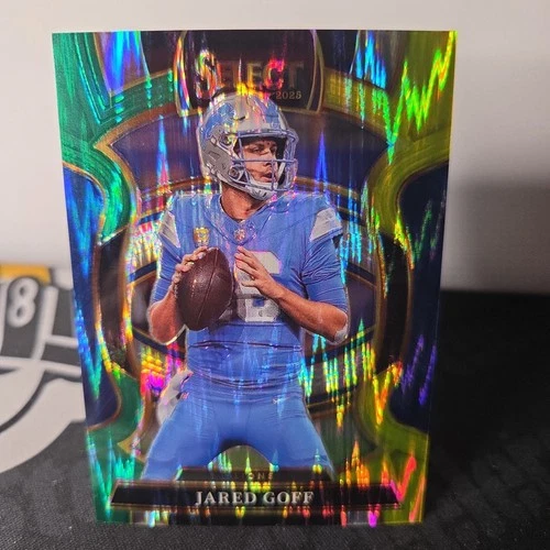 Jared Goff 2025 Panini Select #69 Green and Yellow Prizm Shock