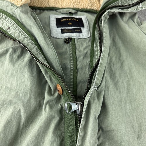 Quiksilver Parka Jacket Mens Large Green Sherpa Lined Fishtail Hood Bremer Land - Picture 8 of 14
