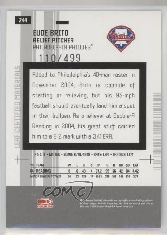 2005 Leaf Certified Materials New Generation /499 Eude Brito #244 Rookie RC - Image 2 of 2