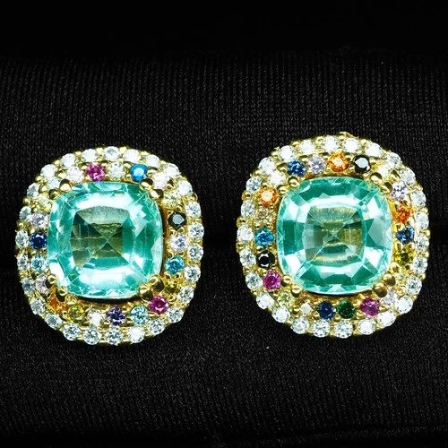 SEAFOAM GREEN PARAIBA TOURMALINE 7.65CT 925 STERLING SILVER FANCY GEMS EARRINGS