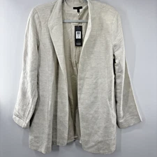 NWT Eileen Fisher Gold Long Sleeve Jacket Blazer Size L Polished Cotton Textured