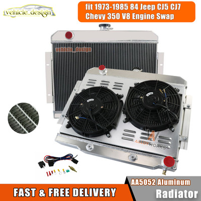 3Row Radiator Shroud Fan Fit 1973-1985 84 Jeep CJ5 CJ7 Chevy 350 V8 Engine Swap