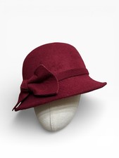 Cloche Wool Felt Burgundy Hat Vintage Womens Bow Flappers 20s