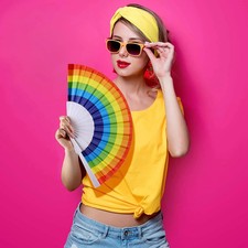 Rainbow Folding Fan - Pride - Luau - Plastic - Costume Accessory Prop