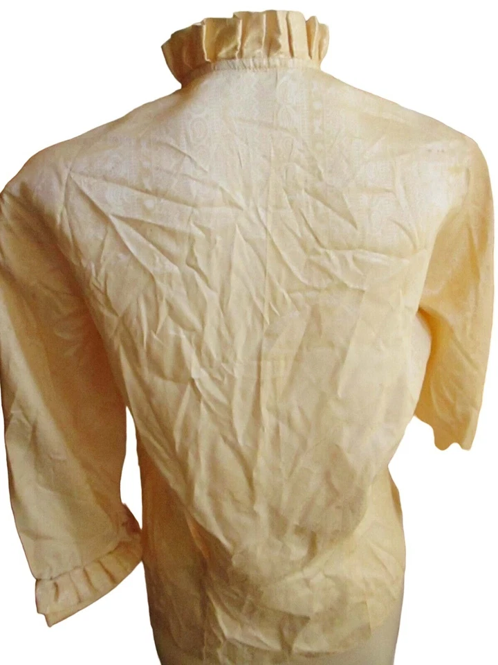 Vintage 1960's True Mod Blouse Yellow Ruffled With 3/4 Sleeves & High Neckline - Image 2 of 4