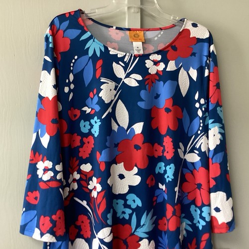 Ruby Rd. Women’s Red White Red Floral Boat Neckline Size XL Asymmetrical New - Picture 6 of 22