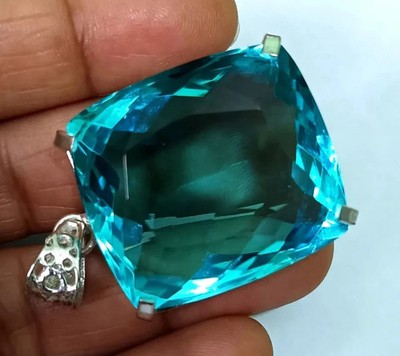 Natural 100 Ct+ EGL Certified Blue Topaz Loose Gemstone 925 Solid Silver Pendant