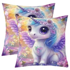 Unicorn Decorative Throw Pillowcases 18"x18" Set of 2 Soft Floral Flower Thro...