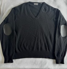 Cashmere Sweater Black Men  s XL V Neck Elbow Patches Lord  Taylor 2 Ply