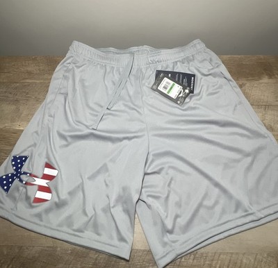 Under Armour Shorts Mens Large Gray UA Freedom Tech USA Flag Logo NWT