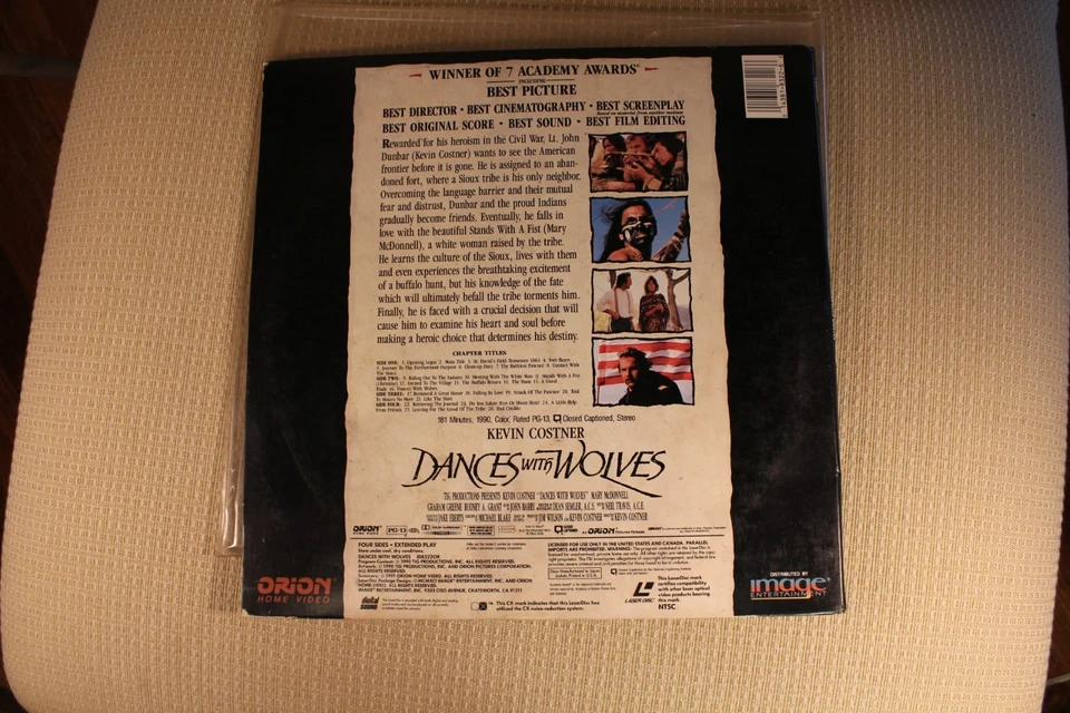 Dances with Wolves Laserdisc 1991 Kevin Costner Orion Home Video - Image 2 of 4