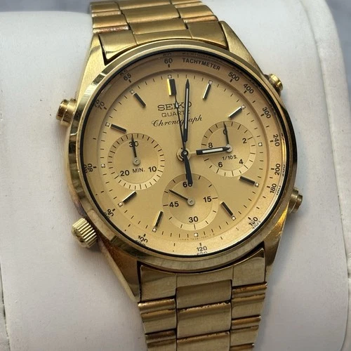 RARE VINTAGE SEIKO CHRONOGRAPH JAMES BOND 7A28-7029 JAPAN GOLD TONE MEN'S WATCH