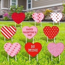 9Pcs Valentine  s Day Yard Sign with 18Pcs Stakes Red Pink Love Heart Lawn Sign H
