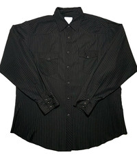 Vintage Wrangler Brushpopper Shirt Mens XL Solid Black Pearl Snap Western