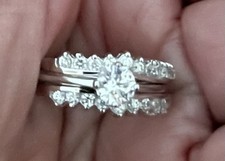 Sterling Silver Clear Round Cut Engagement CZ Set Ring-6 .