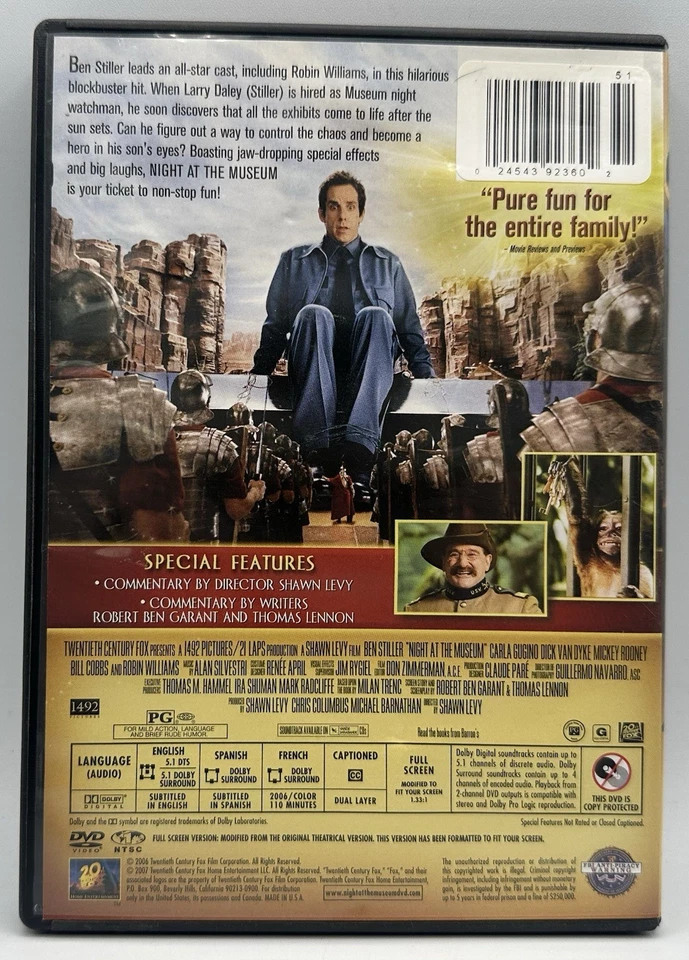 Night At The Museum DVD Widescreen Ben Stiller Robin Williams Dick Van Dyke 2007 - Image 2 of 3
