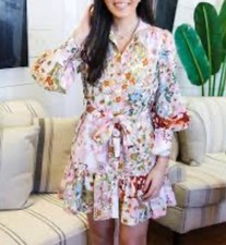 Shein Women Floral Garden Ruffle Hem Long Sleeve Shirt Dress Size XL