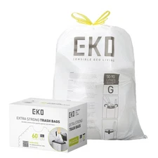 EKO 21 Gallon / 50-90 Liter, 60 Count Drawstring Trash Bags, Extra-Strong Uns...