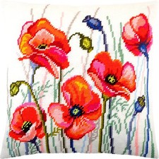 DIY Needlepoint/Tapestry Pillow Kit "Poppy Field" 16x16 in / 40x40 cm