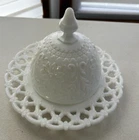 Vintage Domed Milk Glass Butter Dish w/ Open Laced Bottom