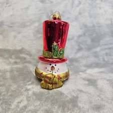 Snowman head Christmas ornament with red top hat scarf