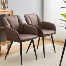 Pair of Brown Dining Chairs Thick Padded Seat Low Back Dining Room Chairs Modern