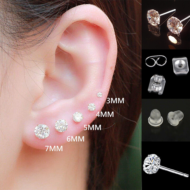 Sterling silver cubic zirconia stud earrings. Sterling silver cubic zirconia stud earrings.