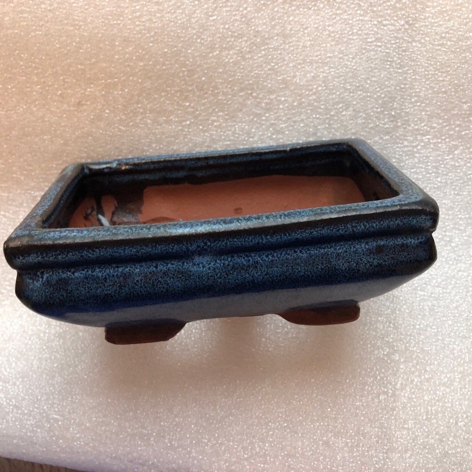 Blue Small Ceramic 5.5” by 3.75” Bonsai Pot dish tray plant Rectangular