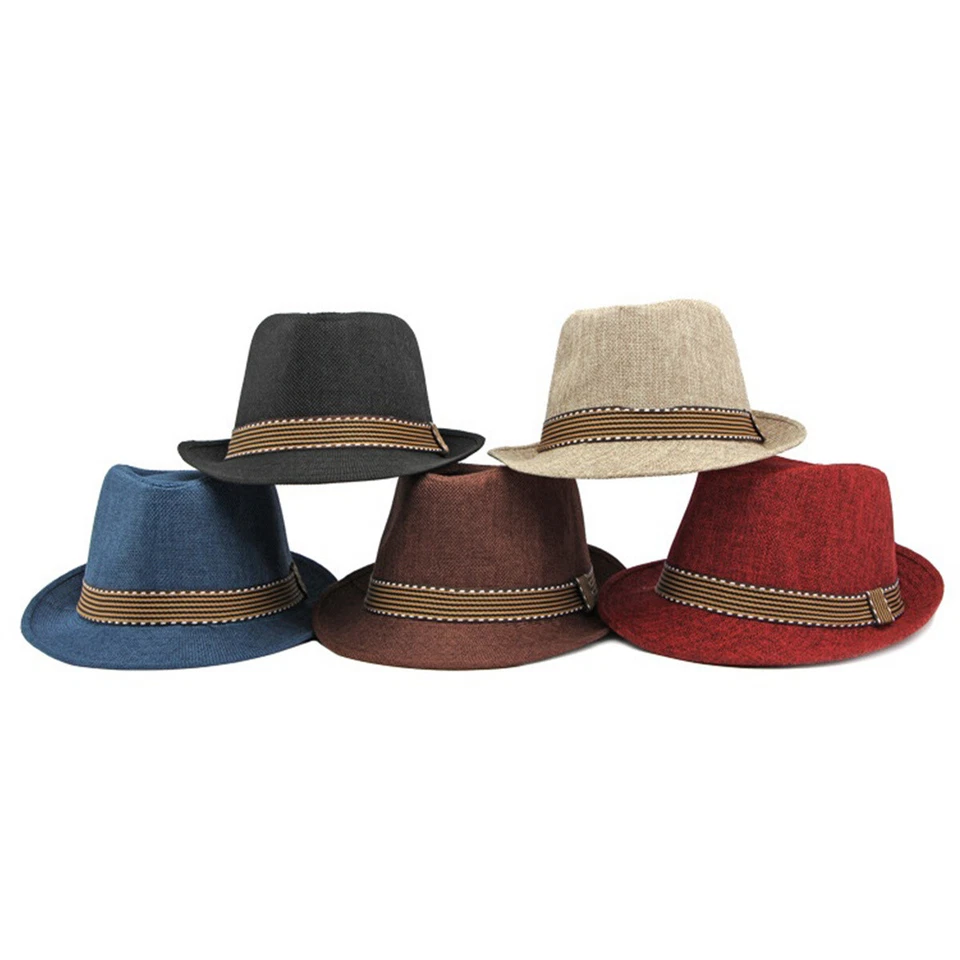 Clásico Sombrero Fedora para Hombres Mujeres Panamá Trilby Sombrero Ala Corta Verano Sol Sombrero Foto 4 de 4