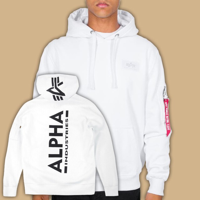 Alpha Industries Men's Hooded Sweatshirt Sweater Hoodie Back Print Hoody | White | eBay