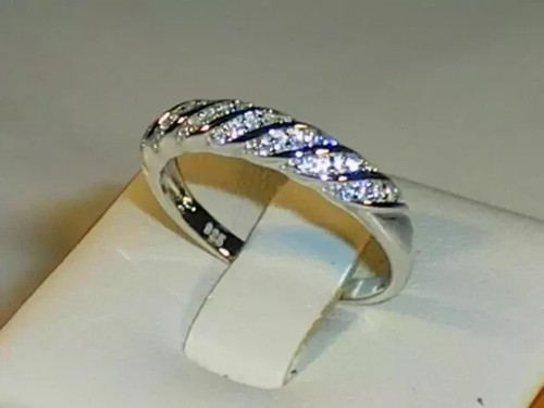 1.00Ct Round Moissanite 14K White Gold Plated Twisted Women's Eternity Band Ring - Picture 4 of 7