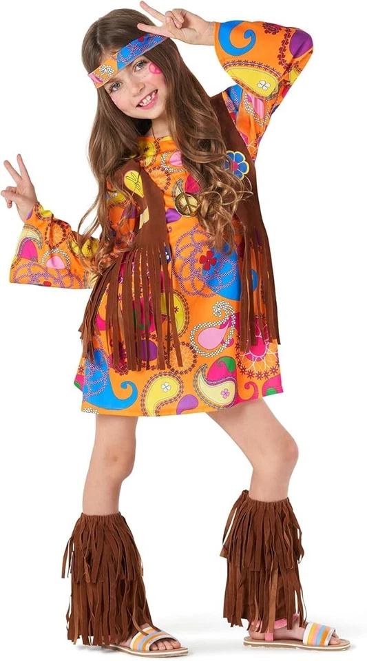 Fantasia hippie infantil feminina década de 1970 vestido floral hippie P - XL flor criança Halloween - Imagem 3 de 4