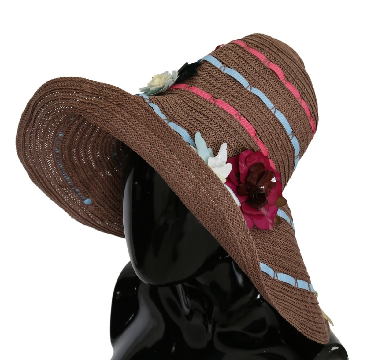 Dolce & Gabbana  Black Wide-Brimmed Fringed Sun Hat with Bow Detail-M HA-5986-Tst-Big-Bow--2.jpg main image 3