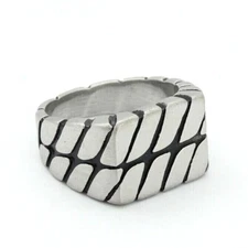 Brushed Face Zipper Pattern Ring Stainless Steel Men's Biker Punk Ring Size 7-13