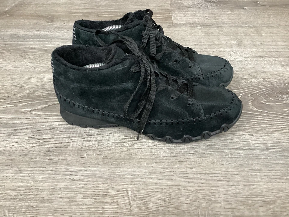 Zapatos Skechers Mujer Talla 9 Zapatillas Motociclista 49013 Cuero Negro Con Cordones Foto 2 de 4