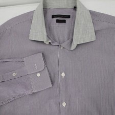 John varvatos shirt men's 17 34/35 contrast collar button up striped cotton