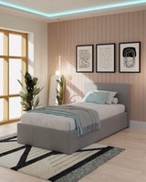 End Lift Ottoman Single Bed Storage Lift Up  Bedroom Modern Hopsack Fabric Grey