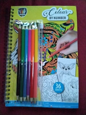 Malbuch mit Buntstiften Tiere und Fantasie Mandala Ausmalen nach Zahlen ab 5 NEU